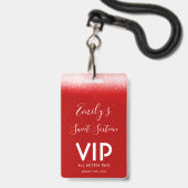 Glam Red Sweet 16 Einladung VIP Pass Abzeichen Ausweis (Vorderseite mit Lanyard)