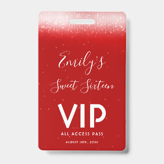 Glam Red Sweet 16 Einladung VIP Pass Abzeichen Ausweis