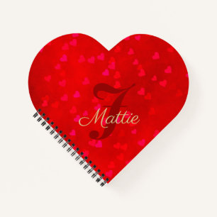 Glam Red Valentine Gold Name Heart Spiral Notebook Notizblock