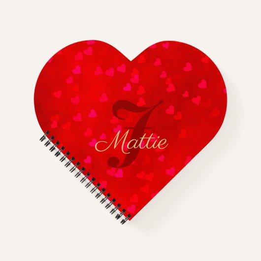 Glam Red Valentine Gold Name Heart Spiral Notebook Notizblock (Vorderseite)