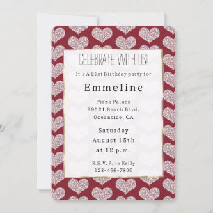 Glam Red White Hearts Einladung