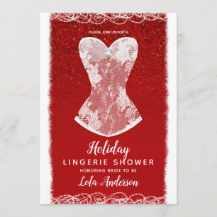 Glam Red & White Holiday Lingerie Dusche Party Einladung