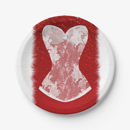 Glam Red & White Holiday Lingerie Dusche Party Pappteller (Vorderseite)