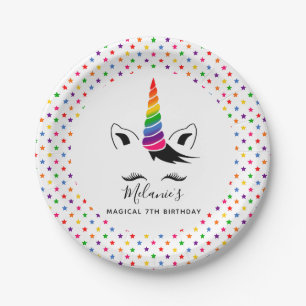Glam Regenbogen-Einhorn-Geburtstagsfeier Pappteller