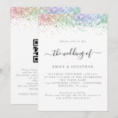 Glam Regenbogen Glitter QR-Code Hochzeit Einladung (Vorne/Hinten)
