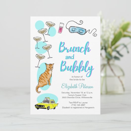 Glam Retro Cocktail Party HandGezeichnet Brautpart Einladung (Stehend Vorderseite)