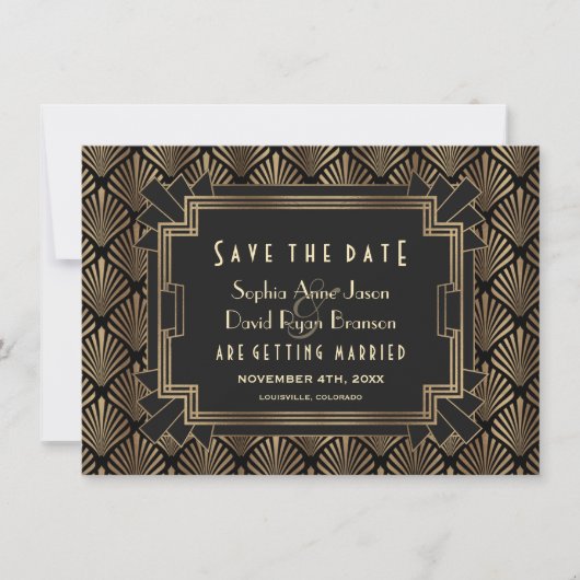 Glam Roaring 20's Gold Black Great Gatsby Save The Date (Vorderseite)