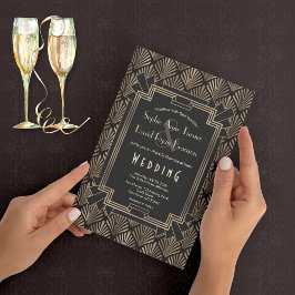Glam Roaring 20's Gold Black Great Gatsby Wedding Einladung