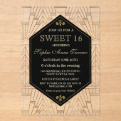 Glam Roaring 20s Great Gatsby Art Deco Sweet 16 Acryleinladungen (Vorderseite)