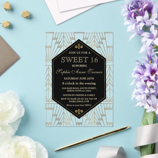 Glam Roaring 20s Great Gatsby Art Deco Sweet 16 Acryleinladungen (In Situ (Hochzeit))
