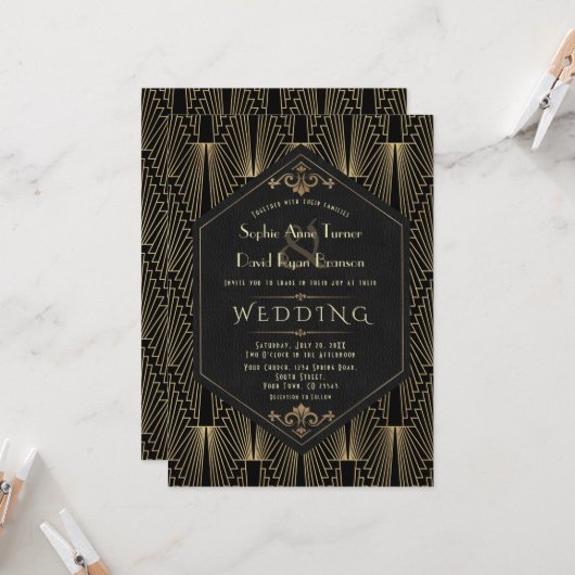Glam Roaring 20s Great Gatsby Art Deco Wedding Einladung (Vorderseite/Rückseite Beispiel)