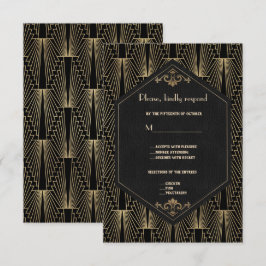 Glam Roaring 20s Great Gatsby Art Deco Wedding RSVP Karte