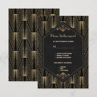 Glam Roaring 20s Great Gatsby Art Deco Wedding RSVP Karte