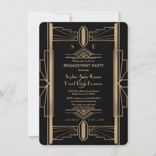 Glam Roaring 20's Great Gatsby Engagement Party Einladung (Vorderseite)
