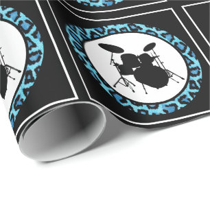 Glam Rock Drummer Leopard Drum Kit Musikergeschenk Geschenkpapier