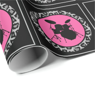 Glam Rock Drummer Leopard Drum Kit Musikergeschenk Geschenkpapier