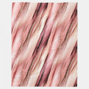 Glam Rosa Errötend Burgund Gold Glitter Streifen Fleecedecke