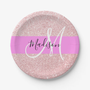 Glam Rosa Rose Gold Glitzer Monster Pappteller
