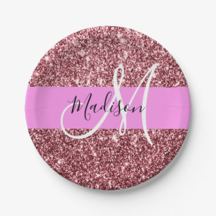 Glam Rosa Rose Gold Glitzer Monster Pappteller
