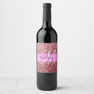 Glam Rosa Rose Gold Glitzer Monster Weinetikett