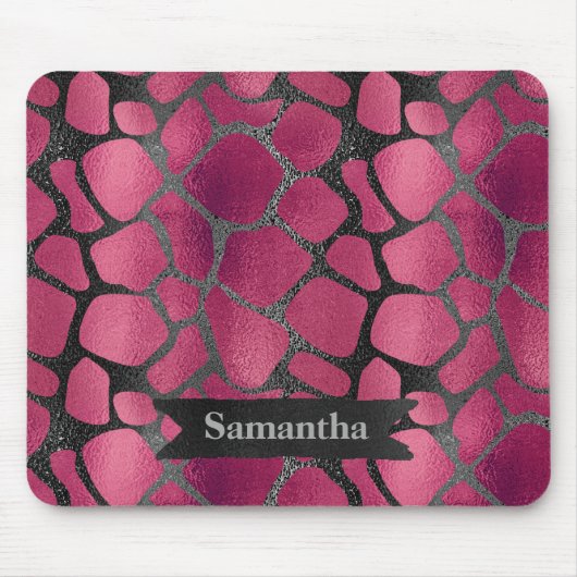 Glam rosa Schwarzer Glitzer personalisiert Mousepad (Vorne)