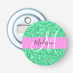 Glam Rosa und grüner Glitzer Glitzern Monogram Nam Flaschenöffner