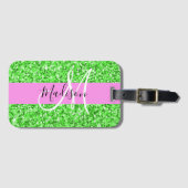Glam Rosa und grüner Glitzer Glitzern Monogram Nam Gepäckanhänger (Vorderseite (Horizontal))