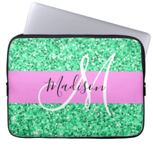 Glam Rosa und grüner Glitzer Glitzern Monogram Nam Laptopschutzhülle