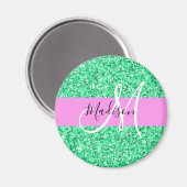 Glam Rosa und grüner Glitzer Glitzern Monogram Nam Magnet (Vorderseite/Rückseite)