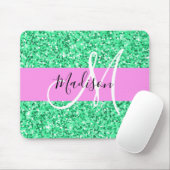 Glam Rosa und grüner Glitzer Glitzern Monogram Nam Mousepad (Mit Mouse)