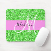 Glam Rosa und grüner Glitzer Glitzern Monogram Nam Mousepad (Mit Mouse)