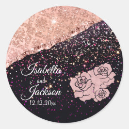 Glam Rose Black Glitzer Blush Rose Hochzeit Runder Aufkleber