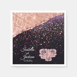 Glam Rose Black Glitzer Blush Rose Hochzeit Serviette