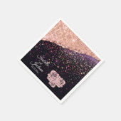 Glam Rose Black Glitzer Blush Rose Hochzeit Serviette (Ecke)