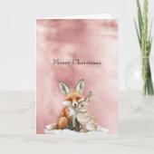 Glam Rose Blush Pink Fox Bunny Weihnachten Karte (Vorderseite)