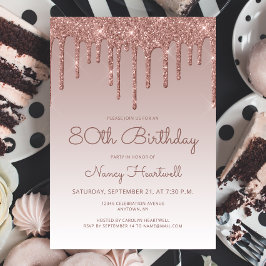 Glam Rose Gold 80. Geburtstagsparty Einladung