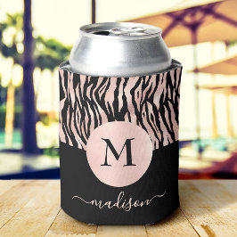 Glam Rose Gold Animal Print auf Schwarz Monogram N Dosenkühler