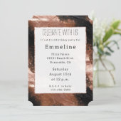 Glam Rose Gold Black Champagne Glitzy Sparkon Einladung (Stehend Vorderseite)