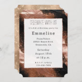 Glam Rose Gold Black Champagne Glitzy Sparkon Einladung (Vorne/Hinten)