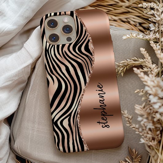 Glam Rose Gold Black Tiger Streifen Name Case-Mate iPhone Hülle