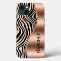 Glam Rose Gold Black Tiger Streifen Name