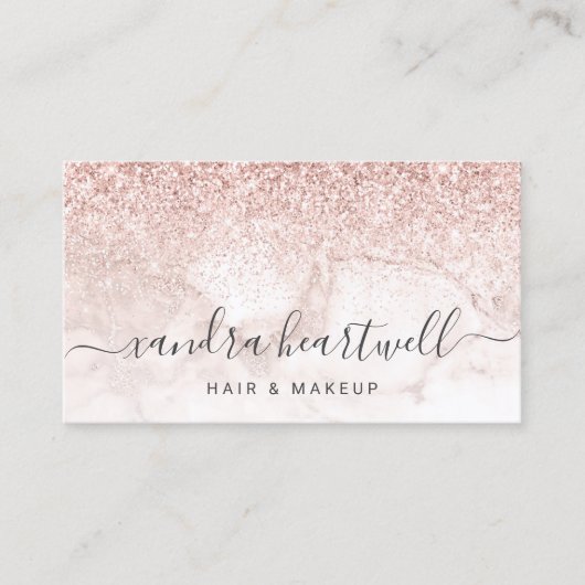 Glam Rose Gold Blush Marble Glitter Script Visitenkarte (Vorderseite)