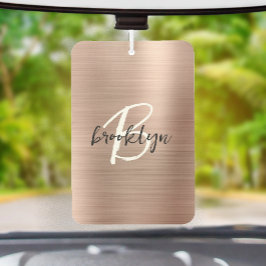 Glam Rose Gold Brushed Metal Black White Monogram  Autolufterfrischer