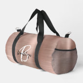 Glam Rose Gold Brushed Metal Schwarz-weiß Monogram Duffle Bag (Rechte Ecke)
