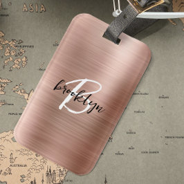 Glam Rose Gold Brushed Metal Schwarz-weiß Monogram Gepäckanhänger