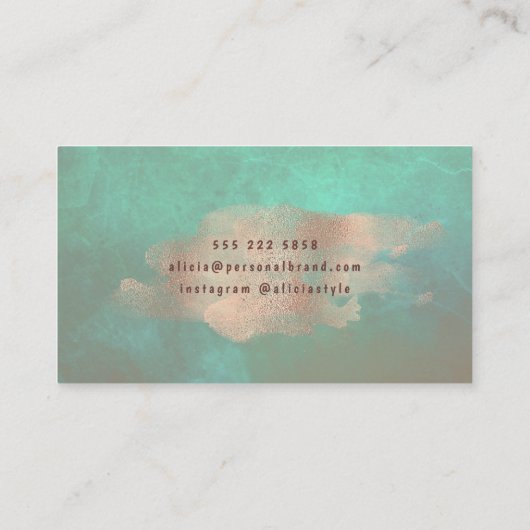 Glam Rose Gold Copper Foil Green Personal Stylist Visitenkarte (Rückseite)