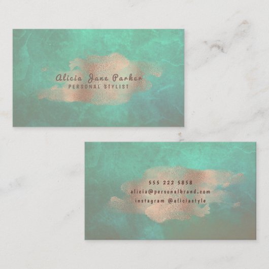 Glam Rose Gold Copper Foil Green Personal Stylist Visitenkarte (Vorne/Hinten)