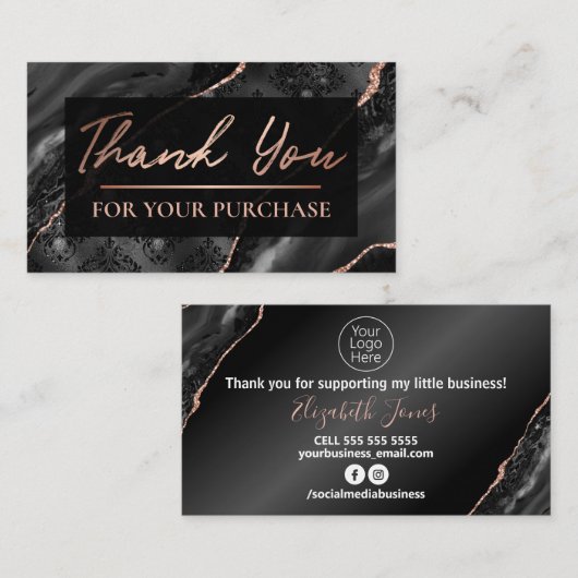 Glam Rose Gold Damask Vielen Dank für Ihren Kauf Visitenkarte (Vorne/Hinten)