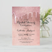 Glam Rose Gold Dick Glitzer Tropfens Brautparty Einladung (Stehend Vorderseite)