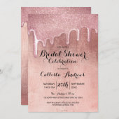 Glam Rose Gold Dick Glitzer Tropfens Brautparty Einladung (Vorne/Hinten)